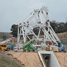 Part of the pedestal structure of the antenna with no dish, showing the entrance to the underground pedestal.