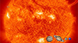 Sun and some planets in scale