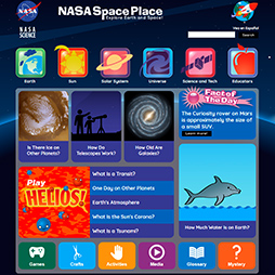 Brightly coloured picture of NASA Space Place website